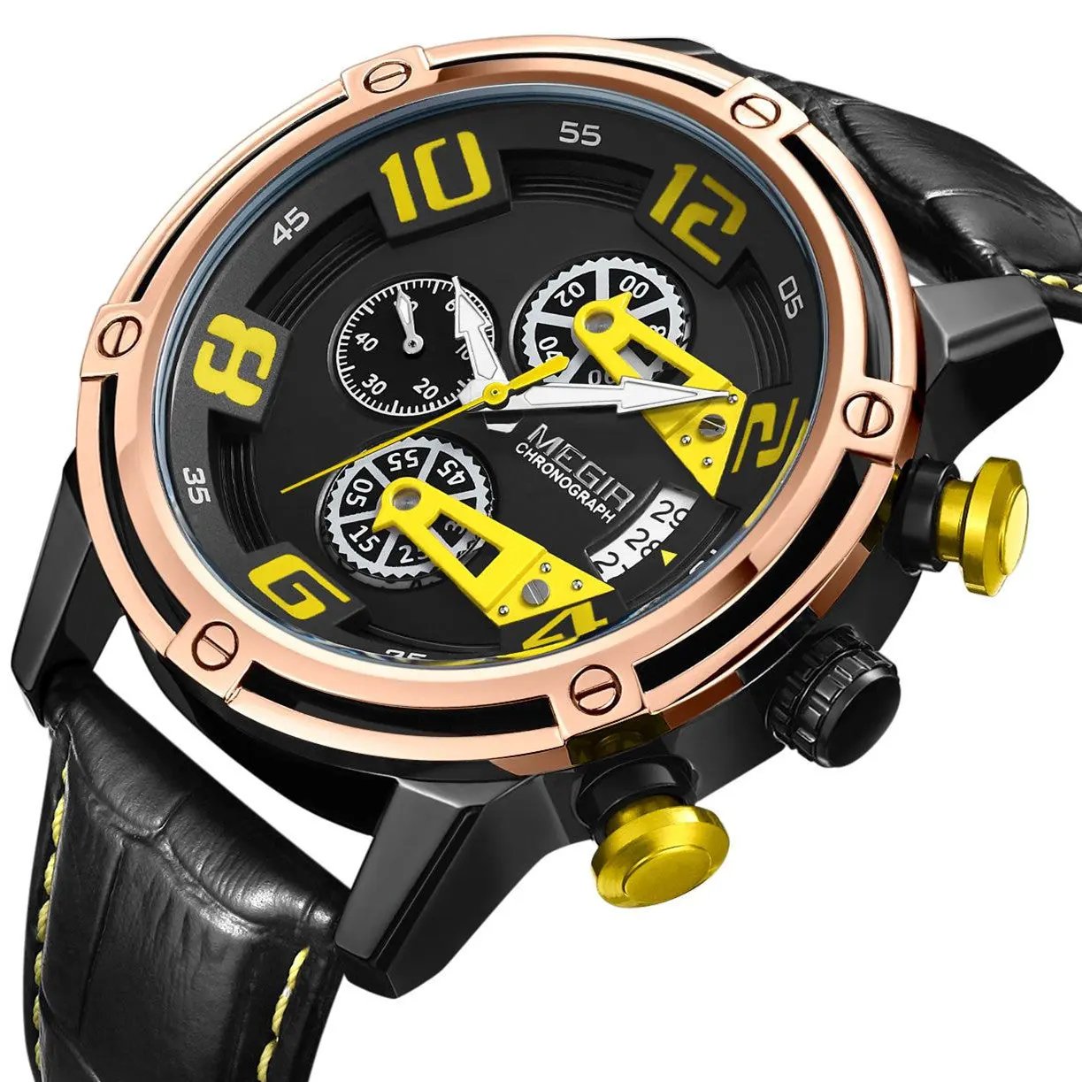 MEGIR Fashion Men Watches Waterproof Sports Watch Chronograph Leather Strap Military Quartz Wristwatch Male Clock 2078 by MEGIR WATCH GROUP