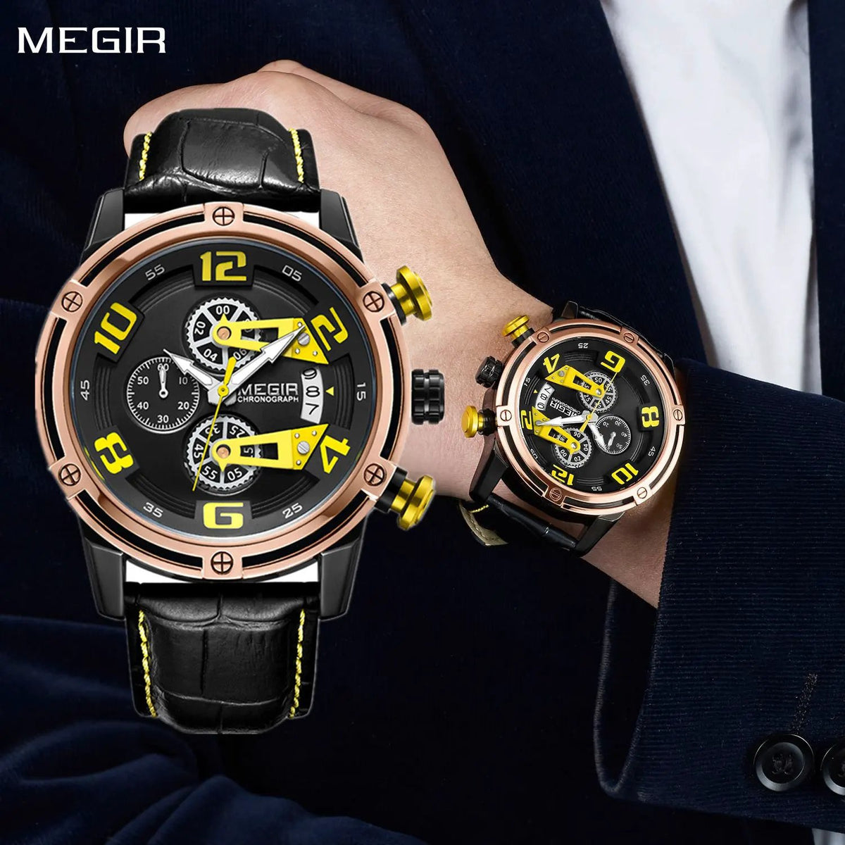 MEGIR Fashion Men Watches Waterproof Sports Watch Chronograph Leather Strap Military Quartz Wristwatch Male Clock 2078 by MEGIR WATCH GROUP