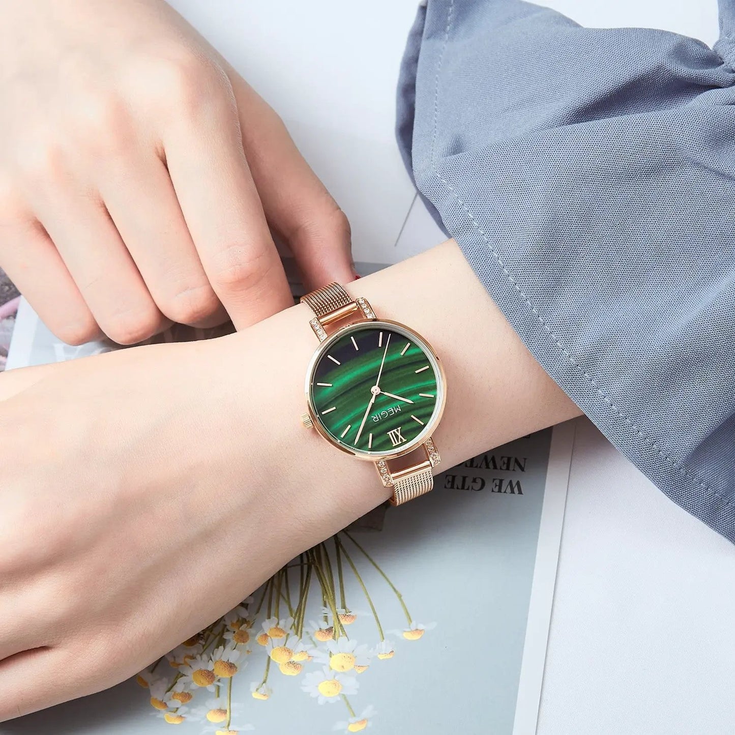 MEGIR Fashion Quartz Women Bracelet Watches Luxury Casual Ladies Dress Clock Female Steel Mesh Band Wristwatch Relogio Feminino 7002 by MEGIR WATCH GROUP