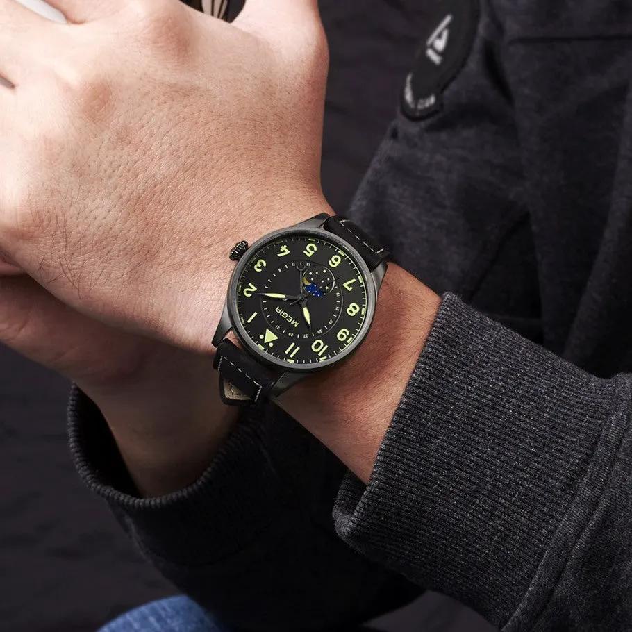 MEGIR Fashion Sport Quartz Watches Men Luxury Leather Business Casual Wristwatches Waterproof Date Clcok Moon Phase Reloj Hombre 4193 by MEGIR WATCH GROUP