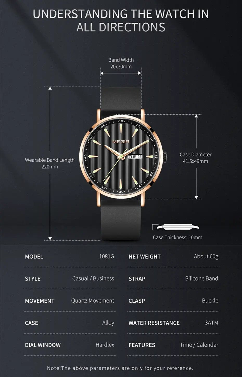 MEGIR Luxury Big Dial Mens Watch Fashion Quartz Casual Sport Wristwatch for Men Waterproof Week Date Display Clock Reloj Hombre 1081 by MEGIR WATCH GROUP