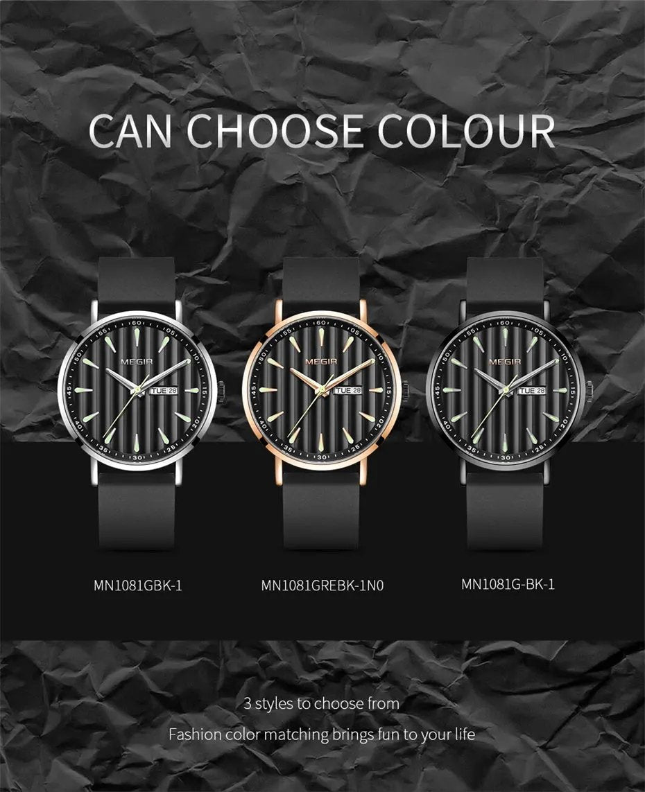 MEGIR Luxury Big Dial Mens Watch Fashion Quartz Casual Sport Wristwatch for Men Waterproof Week Date Display Clock Reloj Hombre 1081 by MEGIR WATCH GROUP