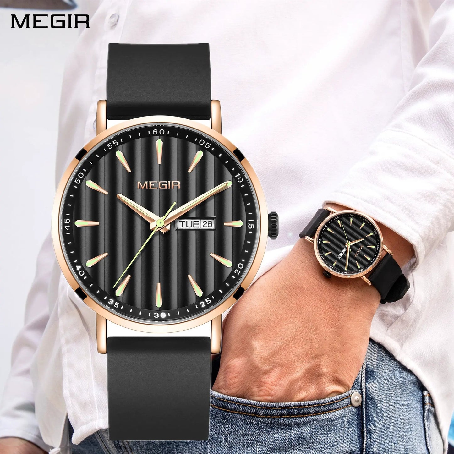 MEGIR Luxury Big Dial Mens Watch Fashion Quartz Casual Sport Wristwatch for Men Waterproof Week Date Display Clock Reloj Hombre 1081 by MEGIR WATCH GROUP