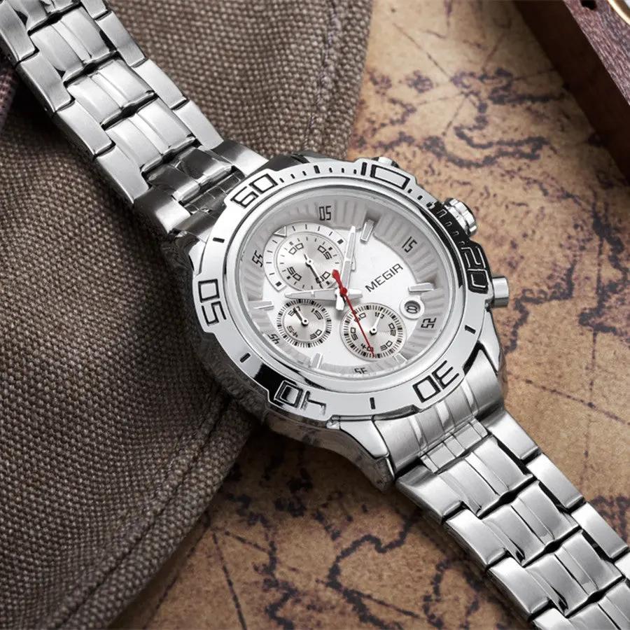 MEGIR Luxury Business Watch for Men Fashion Casual Clock Stainless Steel Calendar Luminous Chronograph Quartz Sport WristWatches 2019 by MEGIR WATCH GROUP