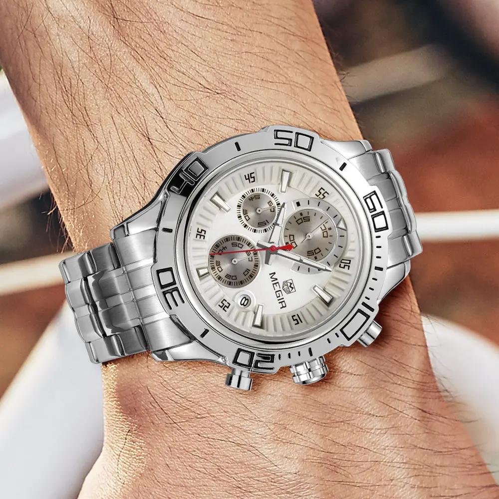 MEGIR Luxury Business Watch for Men Fashion Casual Clock Stainless Steel Calendar Luminous Chronograph Quartz Sport WristWatches 2019 by MEGIR WATCH GROUP
