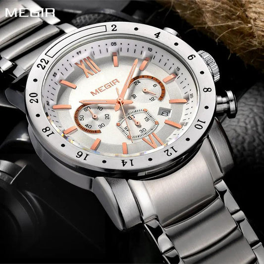 MEGIR Luxury Men's Business Watches Chronograph Waterproof Stainless Steel Quartz Watch Calendar Male Clock Reloj Hombre 3008 by MEGIR WATCH GROUP