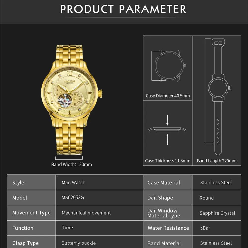 MEGIR Luxury Men Watches Stainless Steel Automatic Mechanical Watch Sapphire Steel Case Business WristWatch Montre Homme 62053 by MEGIR WATCH GROUP