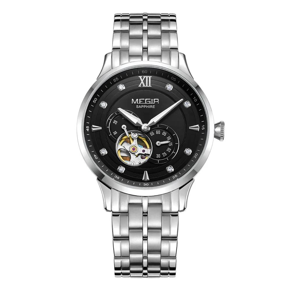 MEGIR Luxury Men Watches Stainless Steel Automatic Mechanical Watch Sapphire Steel Case Business WristWatch Montre Homme 62053 by MEGIR WATCH GROUP