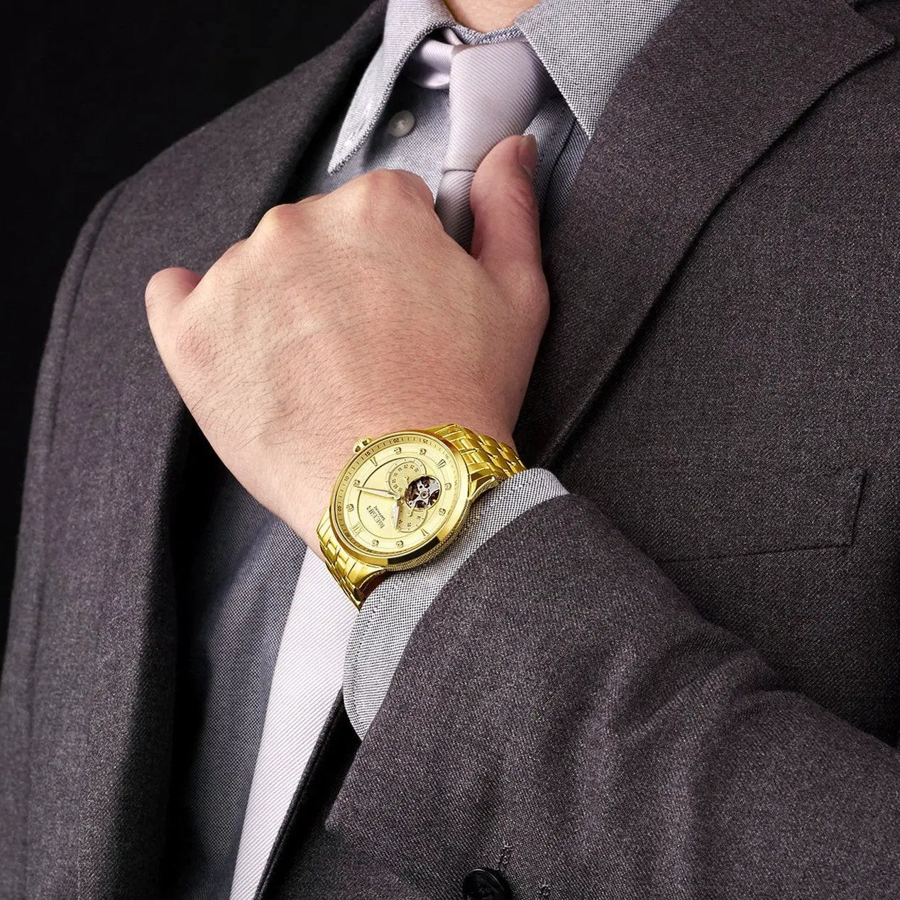MEGIR Luxury Men Watches Stainless Steel Automatic Mechanical Watch Sapphire Steel Case Business WristWatch Montre Homme 62053 by MEGIR WATCH GROUP