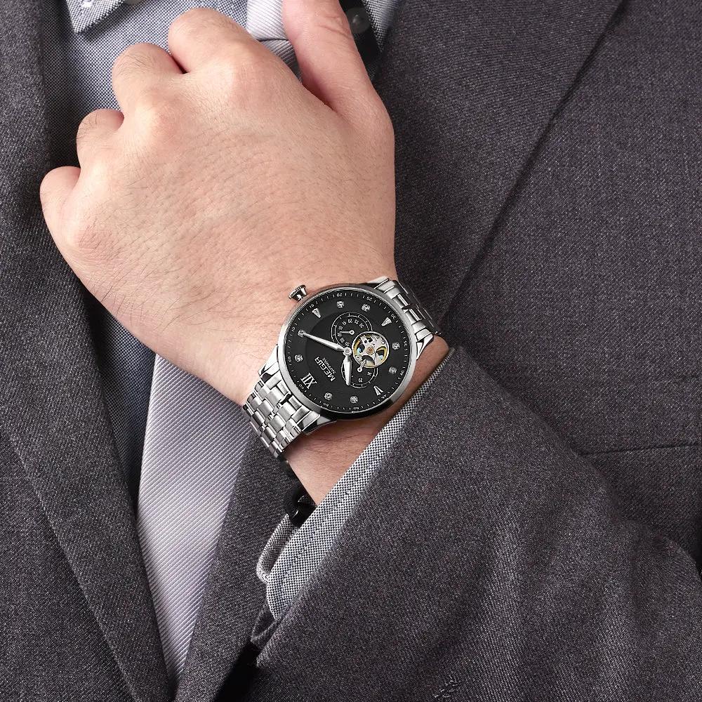 MEGIR Luxury Men Watches Stainless Steel Automatic Mechanical Watch Sapphire Steel Case Business WristWatch Montre Homme 62053 by MEGIR WATCH GROUP