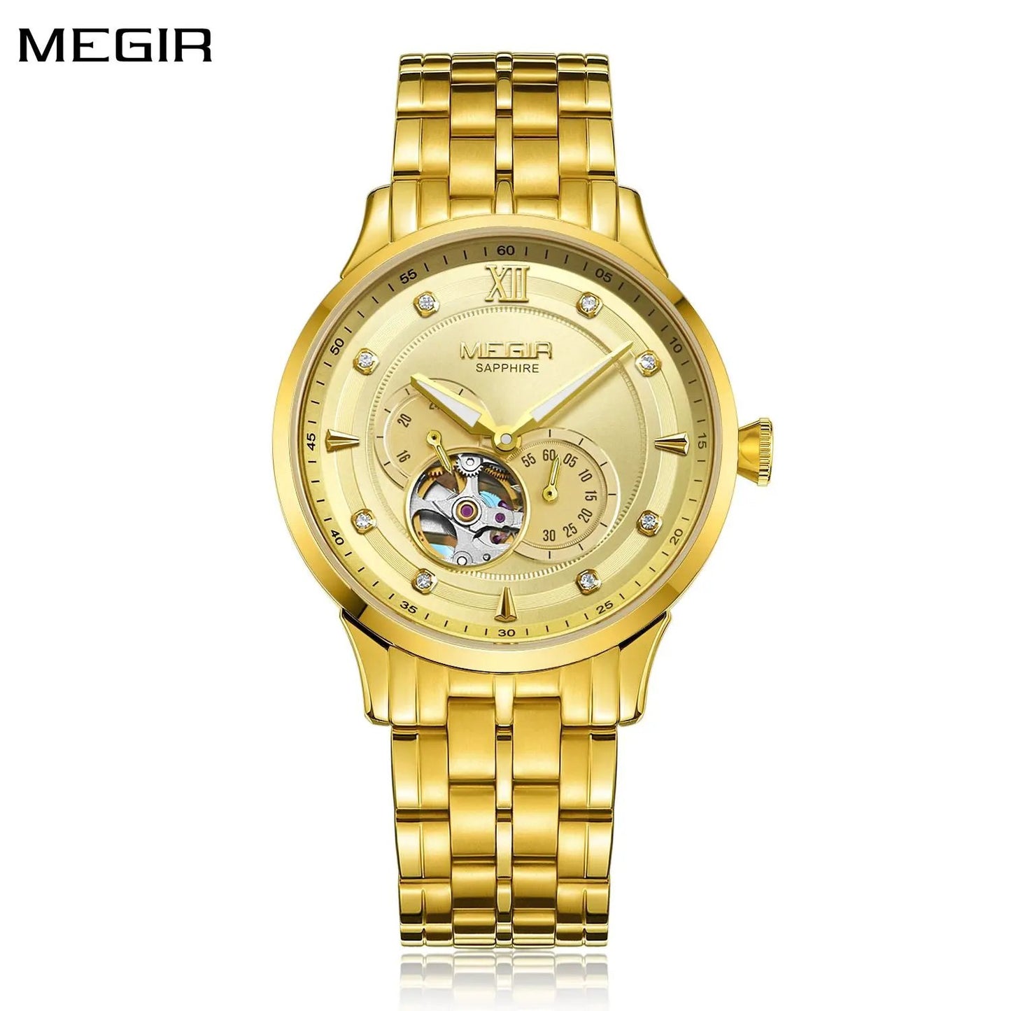 MEGIR Luxury Men Watches Stainless Steel Automatic Mechanical Watch Sapphire Steel Case Business WristWatch Montre Homme 62053 by MEGIR WATCH GROUP