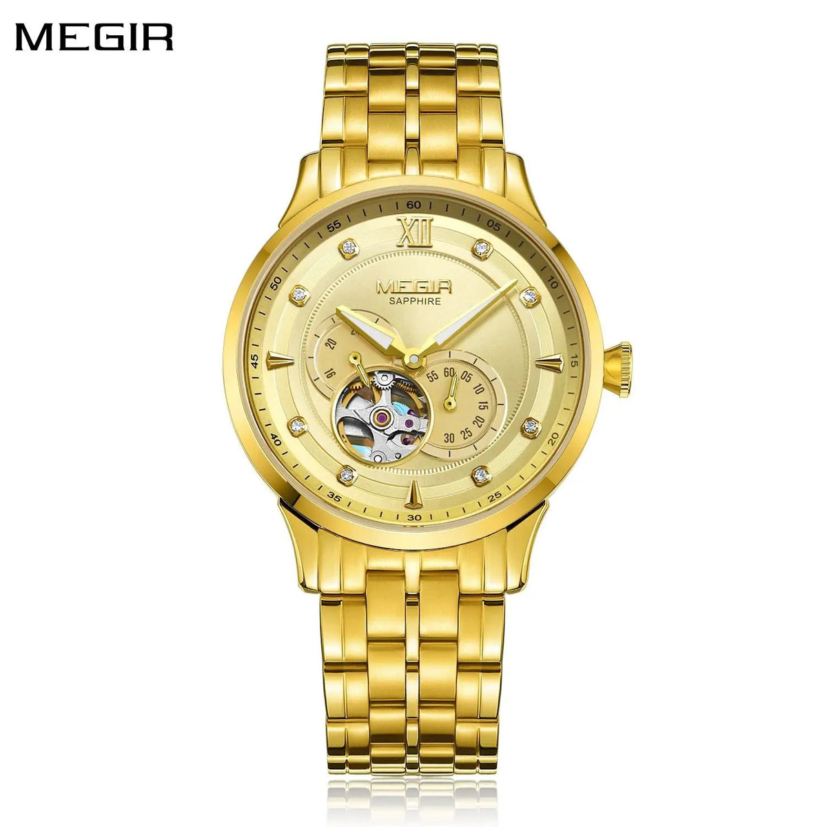 MEGIR Luxury Men Watches Stainless Steel Automatic Mechanical Watch Sapphire Steel Case Business WristWatch Montre Homme 62053 by MEGIR WATCH GROUP