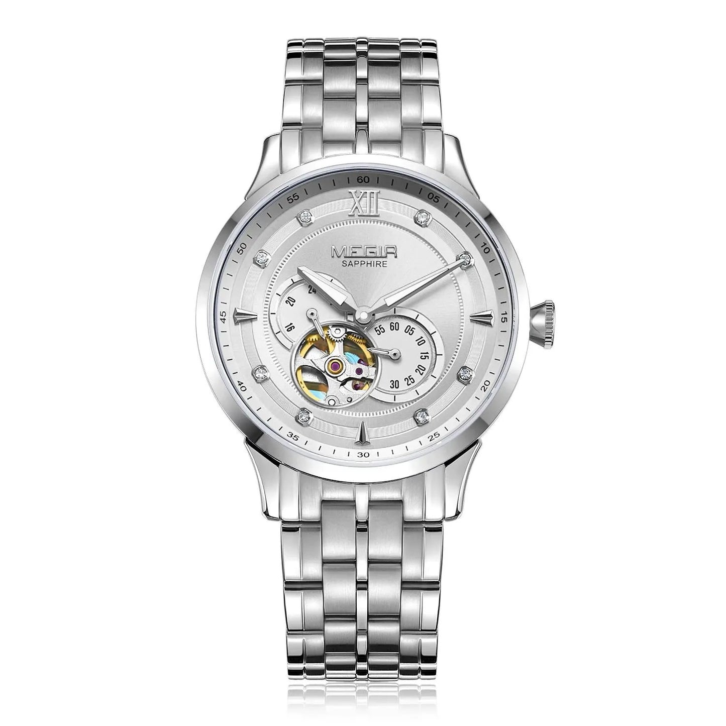 MEGIR Luxury Men Watches Stainless Steel Automatic Mechanical Watch Sapphire Steel Case Business WristWatch Montre Homme 62053 by MEGIR WATCH GROUP