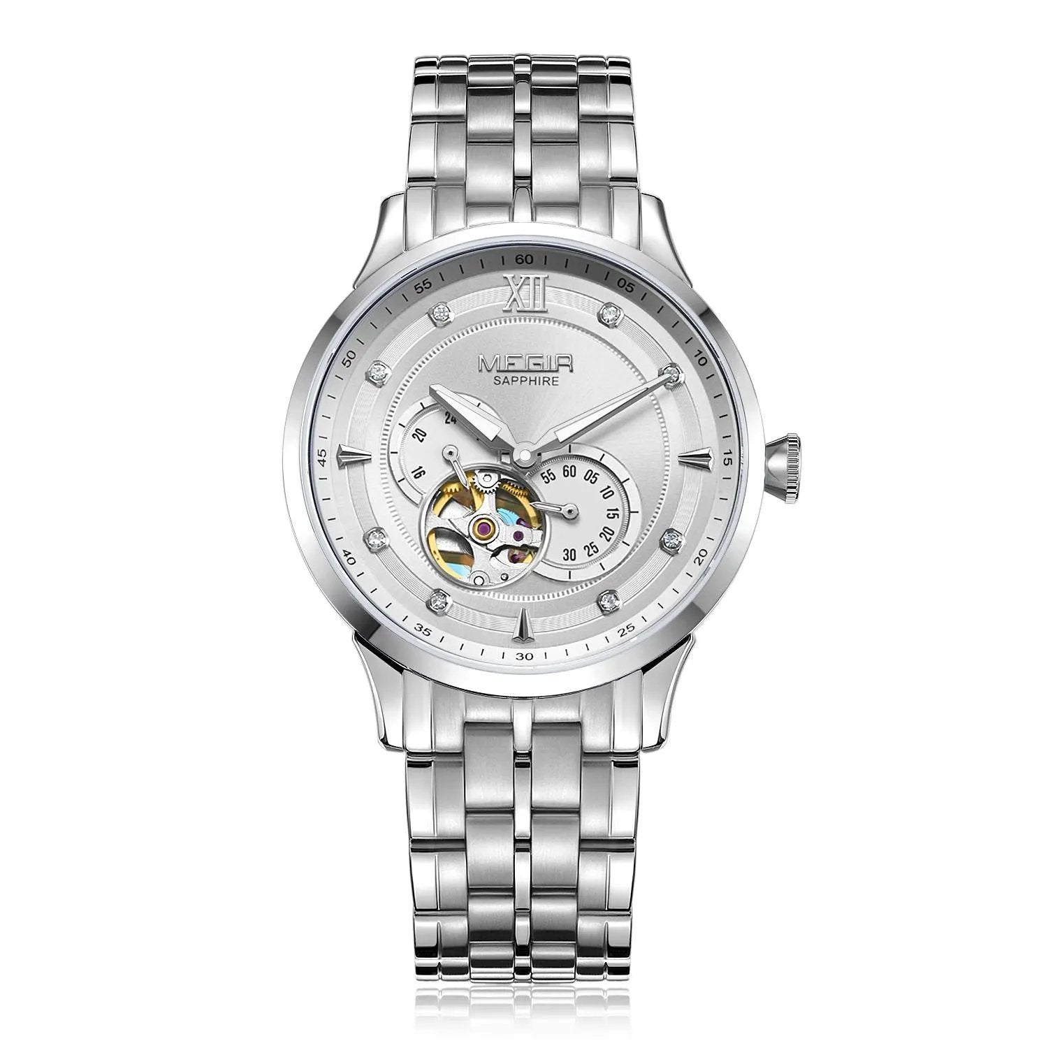 MEGIR Luxury Men Watches Stainless Steel Automatic Mechanical Watch Sapphire Steel Case Business WristWatch Montre Homme 62053 by MEGIR WATCH GROUP