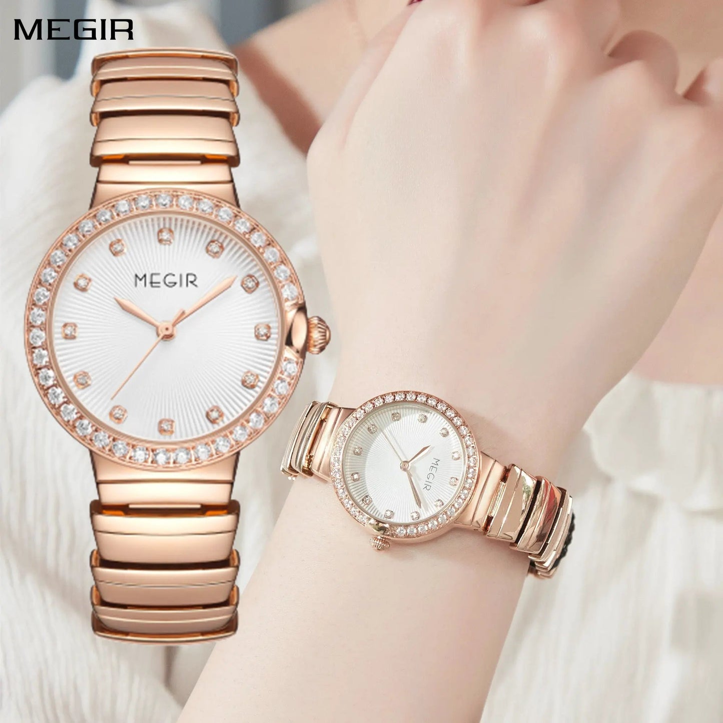 MEGIR Luxury Stainless Steel Strap Watches for Women Fashion Casual Quartz WristWatch Ladies Big Dial Dress Clock Reloj Hombre 7010 by MEGIR WATCH GROUP