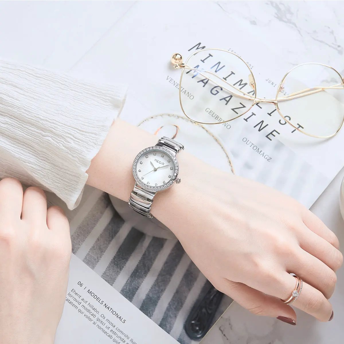 MEGIR Luxury Stainless Steel Strap Watches for Women Fashion Casual Quartz WristWatch Ladies Big Dial Dress Clock Reloj Hombre 7010 by MEGIR WATCH GROUP