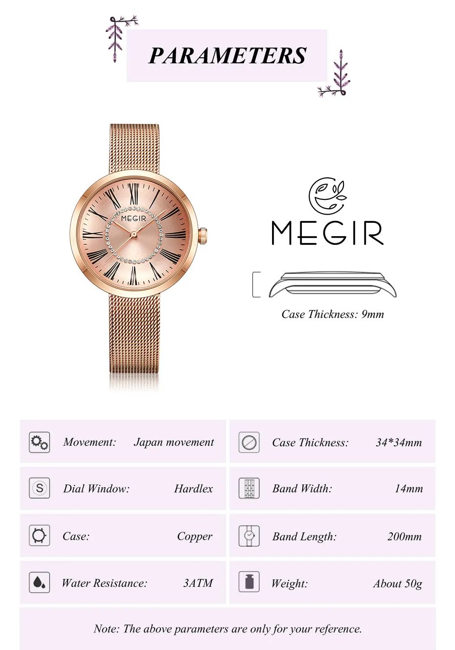 MEGIR Luxury Women Watches Fashion Quartz Watch Ladies Clock Stainless Steel Waterproof Female Watch Relogio Feminino 7014 by MEGIR WATCH GROUP