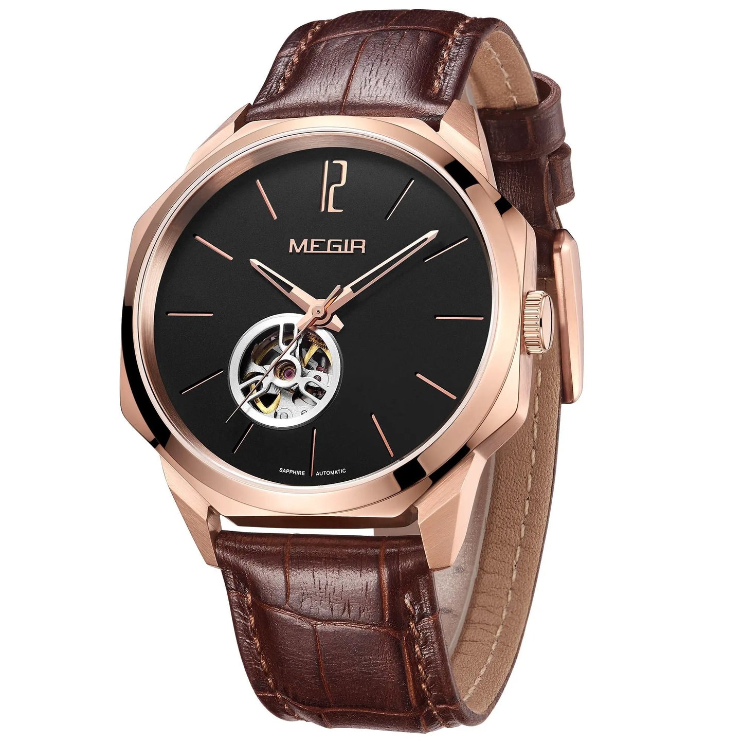 MEGIR Retro Men's Wristwatch Luxury Automatic Mechanical Watches Leather Strap Sapphire 5ATM Waterproof Watch Relogio Masculino 62073 by MEGIR WATCH GROUP