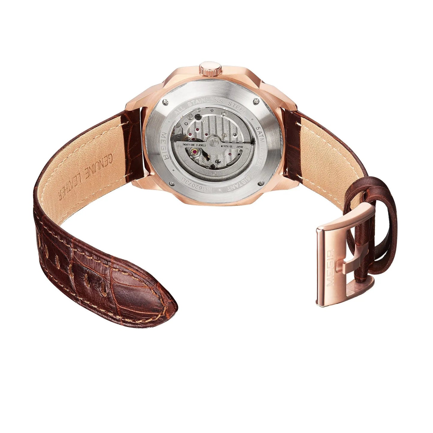 MEGIR Retro Men's Wristwatch Luxury Automatic Mechanical Watches Leather Strap Sapphire 5ATM Waterproof Watch Relogio Masculino 62073 by MEGIR WATCH GROUP