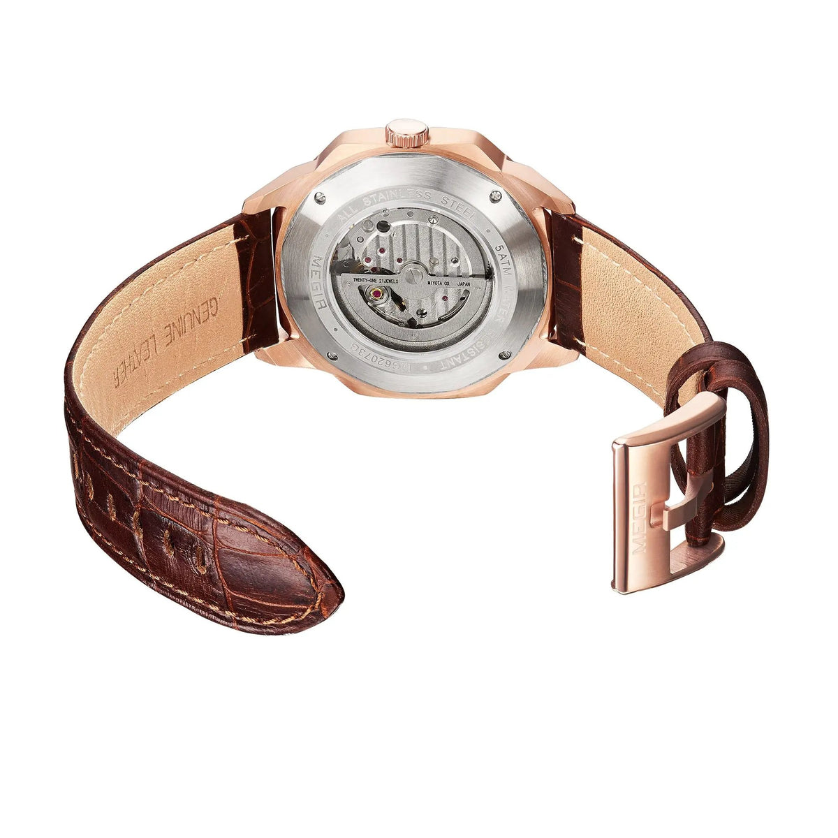 MEGIR Retro Men's Wristwatch Luxury Automatic Mechanical Watches Leather Strap Sapphire 5ATM Waterproof Watch Relogio Masculino 62073 by MEGIR WATCH GROUP