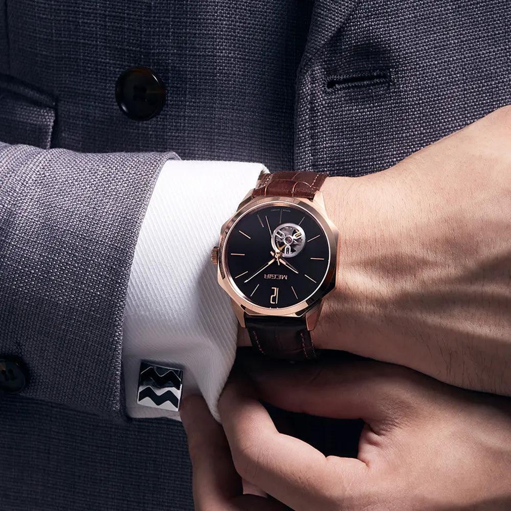MEGIR Retro Men's Wristwatch Luxury Automatic Mechanical Watches Leather Strap Sapphire 5ATM Waterproof Watch Relogio Masculino 62073 by MEGIR WATCH GROUP