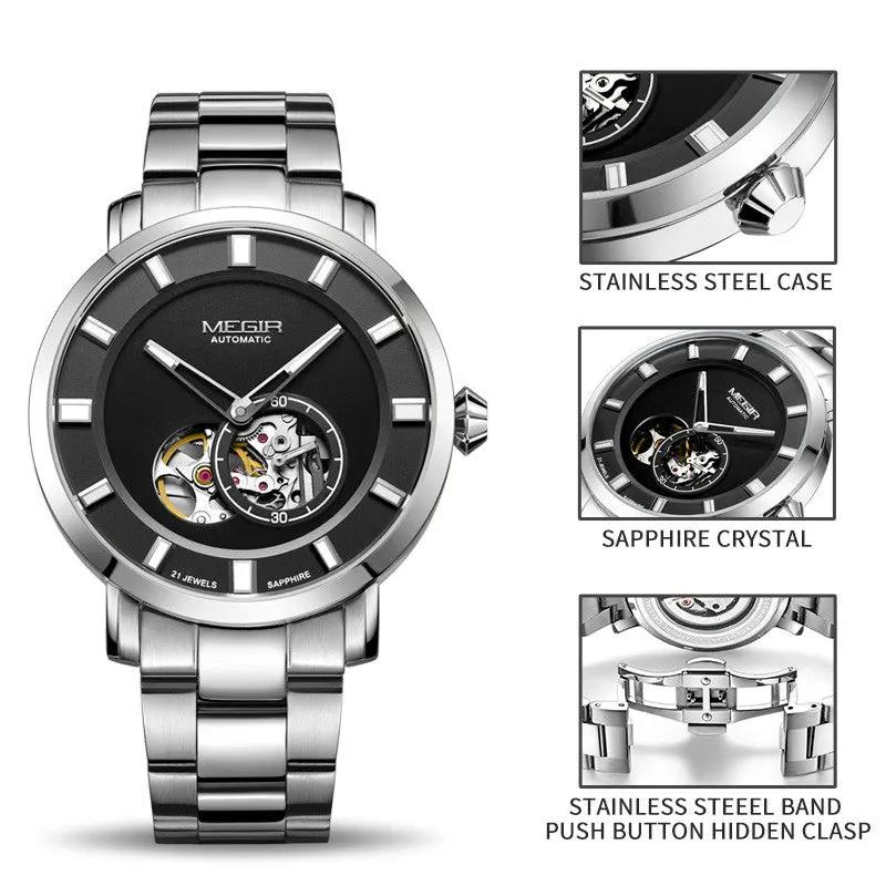 MEGIR Men Watch Hollow Out Automatic Mechanical Stainless Steel Wristwatch Waterproof Luxury Business Wrist Watch Montre Homme 62052 by MEGIR WATCH GROUP