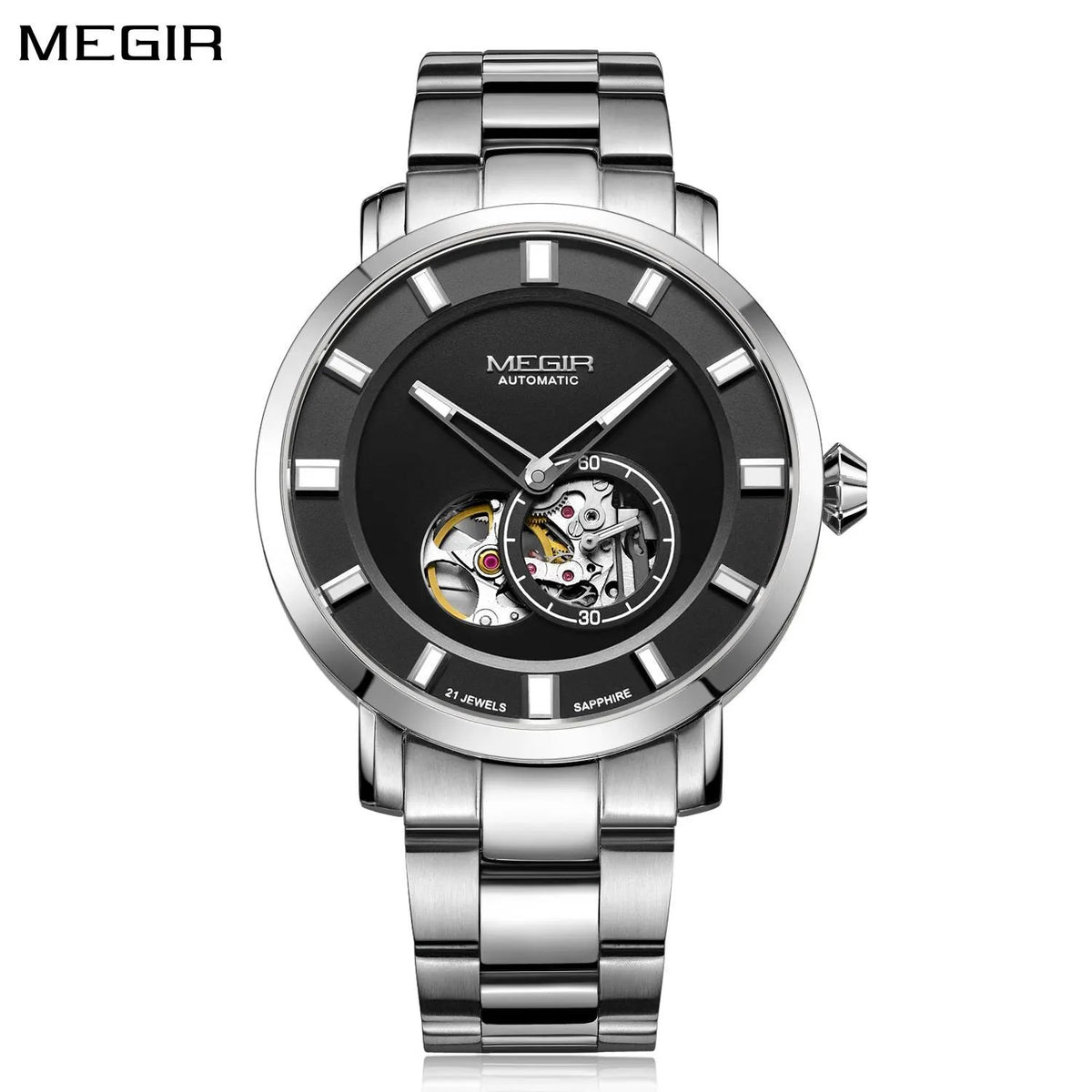 MEGIR Men Watch Hollow Out Automatic Mechanical Stainless Steel Wristwatch Waterproof Luxury Business Wrist Watch Montre Homme 62052 by MEGIR WATCH GROUP