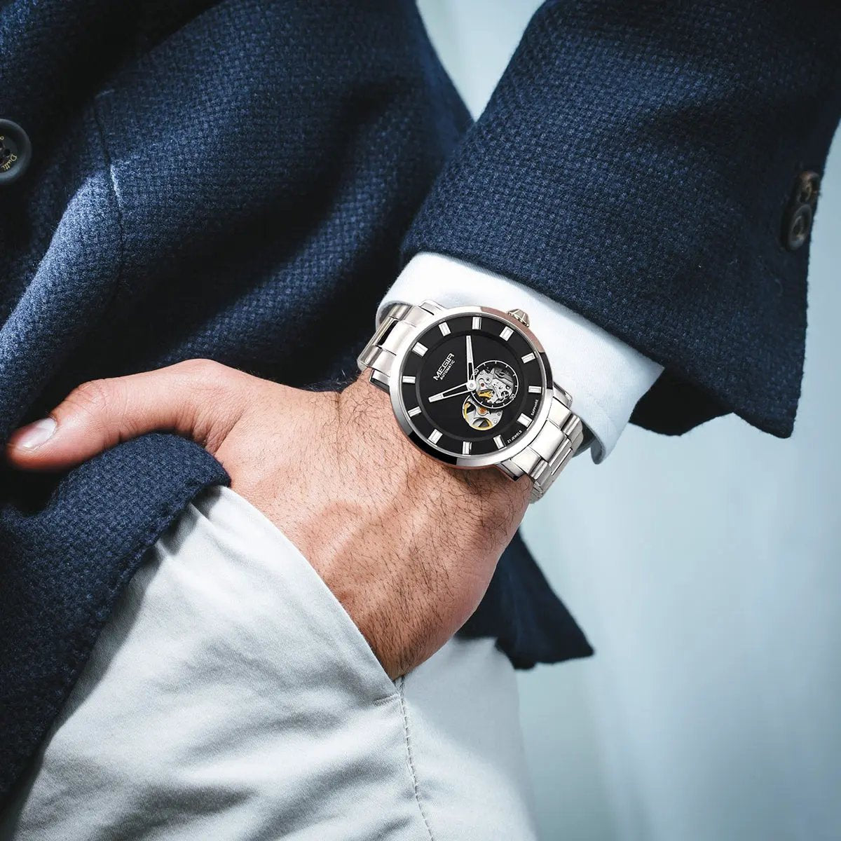 MEGIR Men Watch Hollow Out Automatic Mechanical Stainless Steel Wristwatch Waterproof Luxury Business Wrist Watch Montre Homme 62052 by MEGIR WATCH GROUP