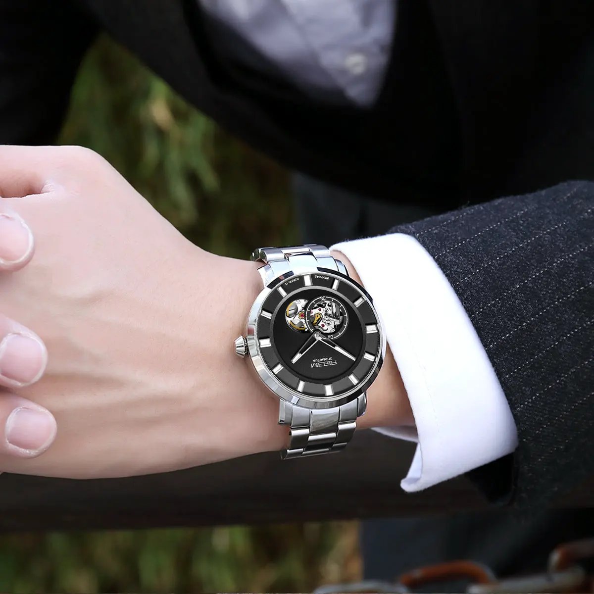 MEGIR Men Watch Hollow Out Automatic Mechanical Stainless Steel Wristwatch Waterproof Luxury Business Wrist Watch Montre Homme 62052 by MEGIR WATCH GROUP