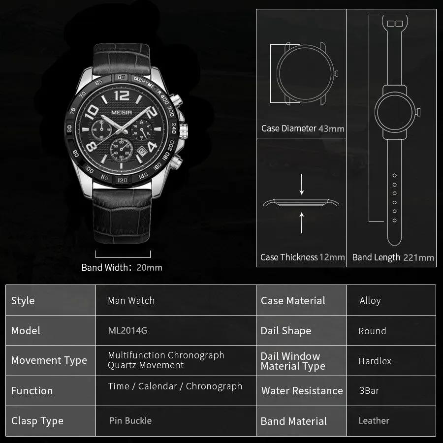 MEGIR Men Watch Top Brand Luxury Quartz Watches Waterproof Calendar Sport Wristwatch Leather Man Clock Chronograph Reloj Hombre 2014 by MEGIR WATCH GROUP