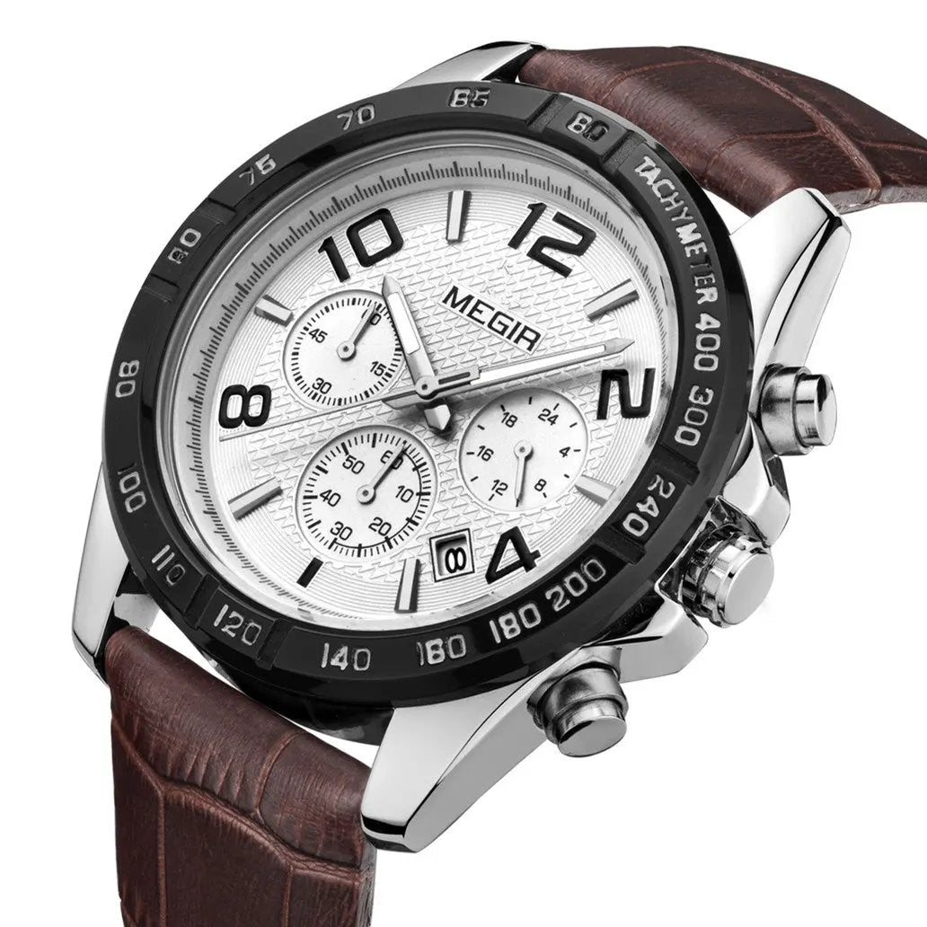 MEGIR Men Watch Top Brand Luxury Quartz Watches Waterproof Calendar Sport Wristwatch Leather Man Clock Chronograph Reloj Hombre 2014 by MEGIR WATCH GROUP