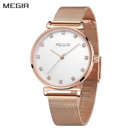 MEGIR Quartz Wristwatches Woman Bracelet Watch Ladies Stainless Steel Mesh Fashion Luxury Waterproof Watches Female Dress Clock 7001 by MEGIR WATCH GROUP