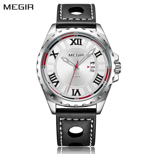 MEGIR Sport Men Watch Top Brand Leather Quartz Watches Man Clock Time Fashion Military Wristwatches Calendar Reloj Hombre 1019 by MEGIR WATCH GROUP