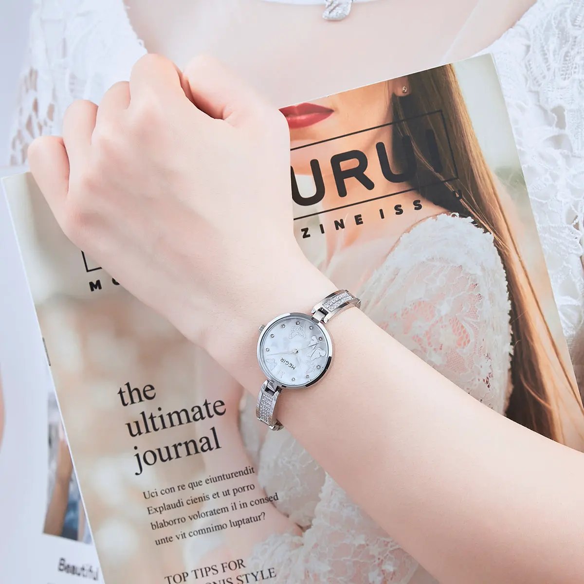 MEGIR Watch for Women Luxury Diamond Ladies Quartz Wristwatches Steel Women Bracelet Watches Female Dress Clock Relogio Feminino 7018 by MEGIR WATCH GROUP