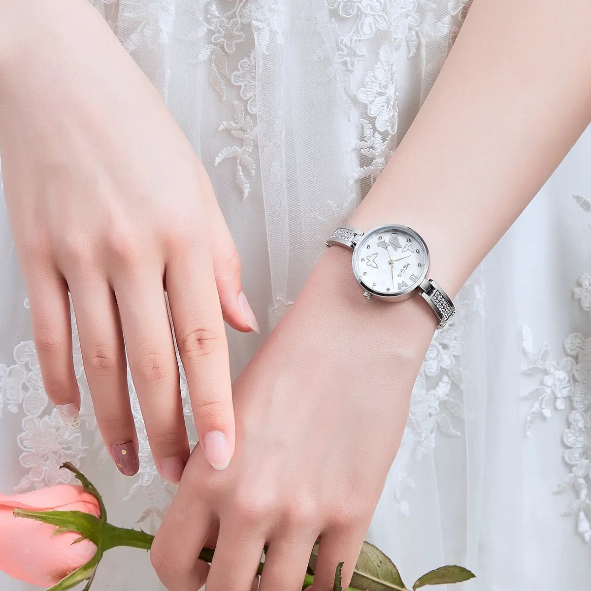 MEGIR Watch for Women Luxury Diamond Ladies Quartz Wristwatches Steel Women Bracelet Watches Female Dress Clock Relogio Feminino 7018 by MEGIR WATCH GROUP