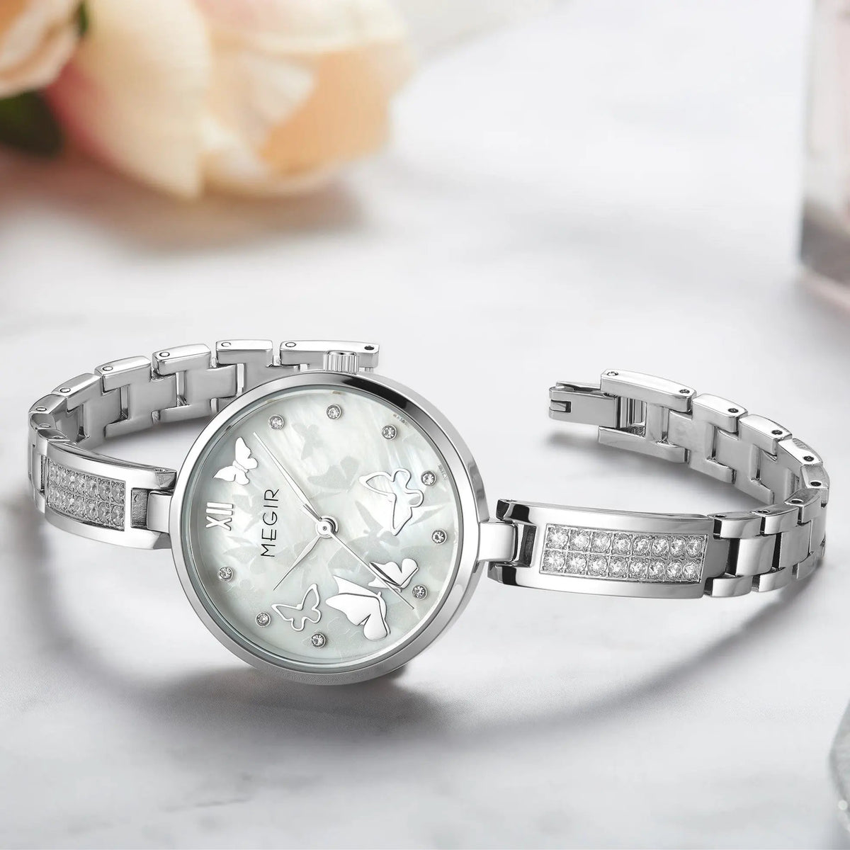 MEGIR Watch for Women Luxury Diamond Ladies Quartz Wristwatches Steel Women Bracelet Watches Female Dress Clock Relogio Feminino 7018 by MEGIR WATCH GROUP