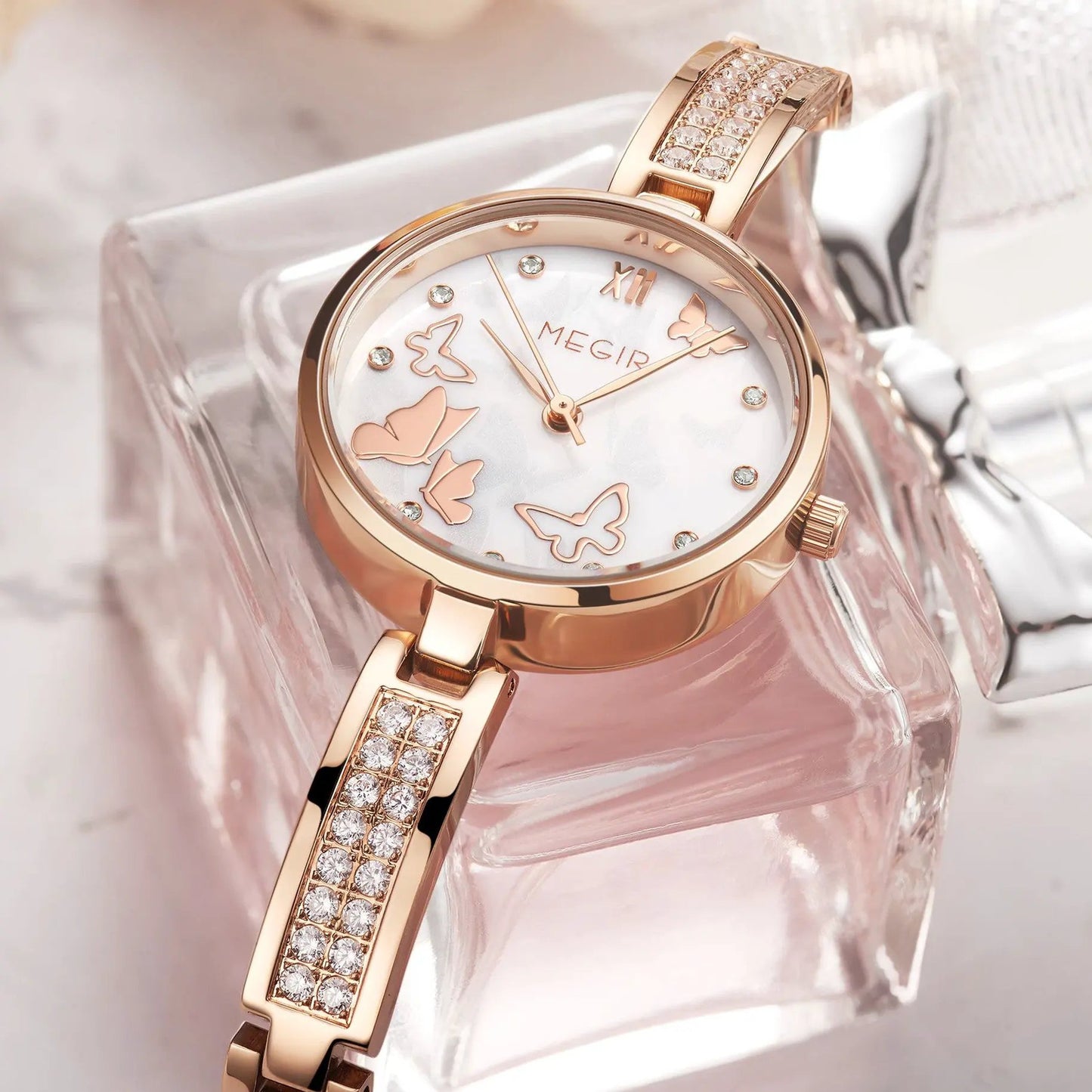 MEGIR Watch for Women Luxury Diamond Ladies Quartz Wristwatches Steel Women Bracelet Watches Female Dress Clock Relogio Feminino 7018 by MEGIR WATCH GROUP