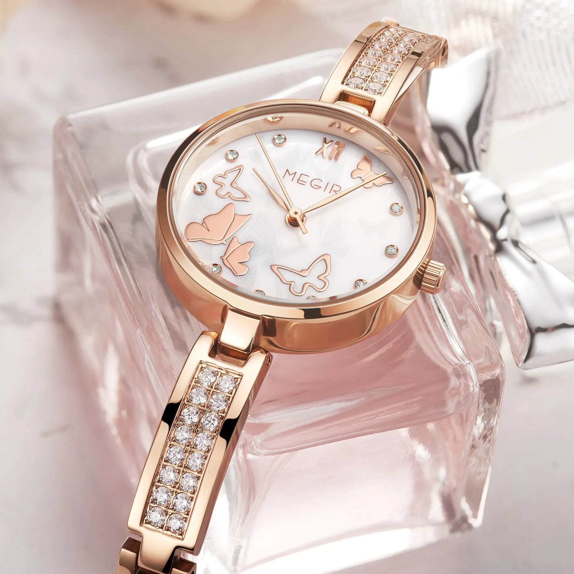 MEGIR Watch for Women Luxury Diamond Ladies Quartz Wristwatches Steel Women Bracelet Watches Female Dress Clock Relogio Feminino 7018 by MEGIR WATCH GROUP