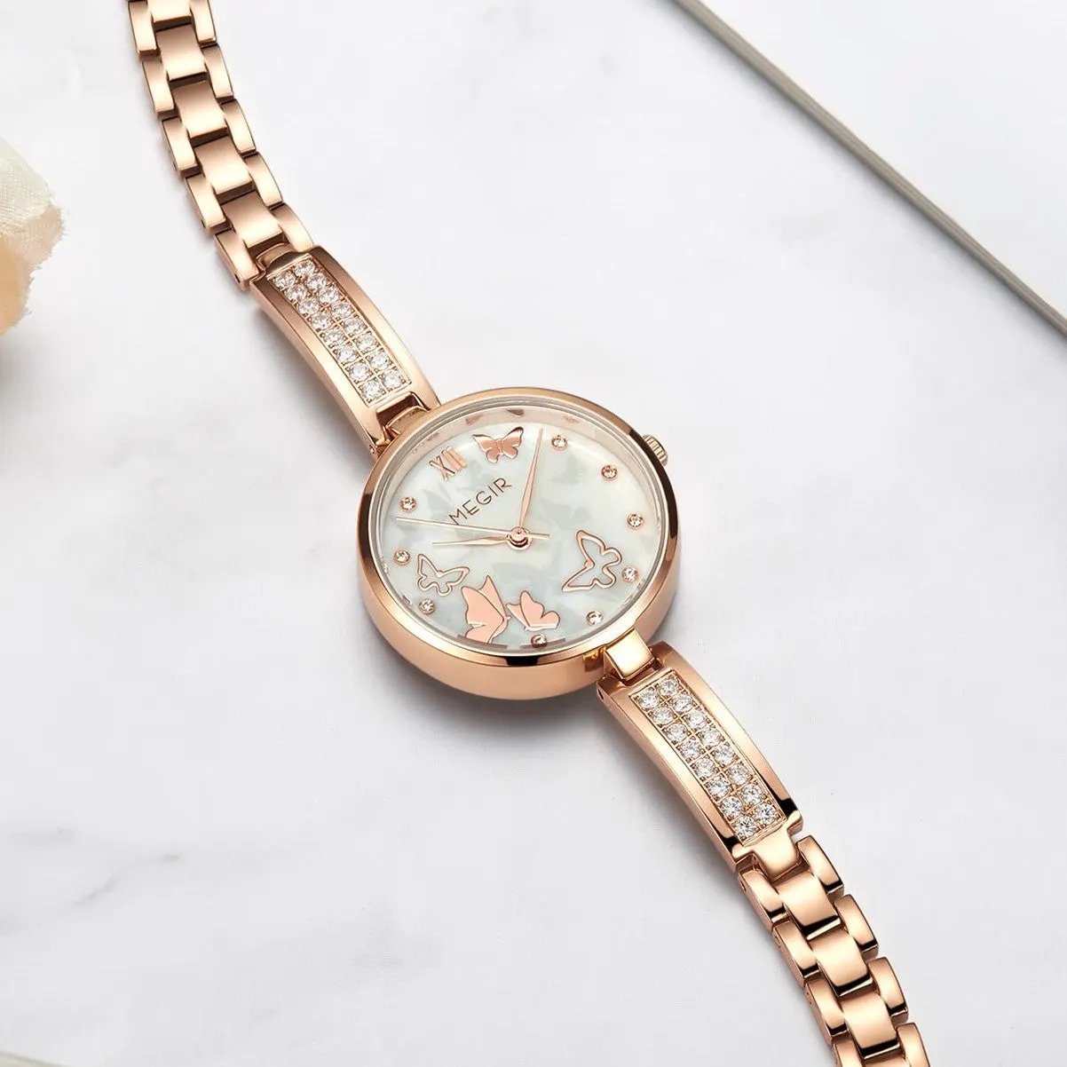 MEGIR Watch for Women Luxury Diamond Ladies Quartz Wristwatches Steel Women Bracelet Watches Female Dress Clock Relogio Feminino 7018 by MEGIR WATCH GROUP