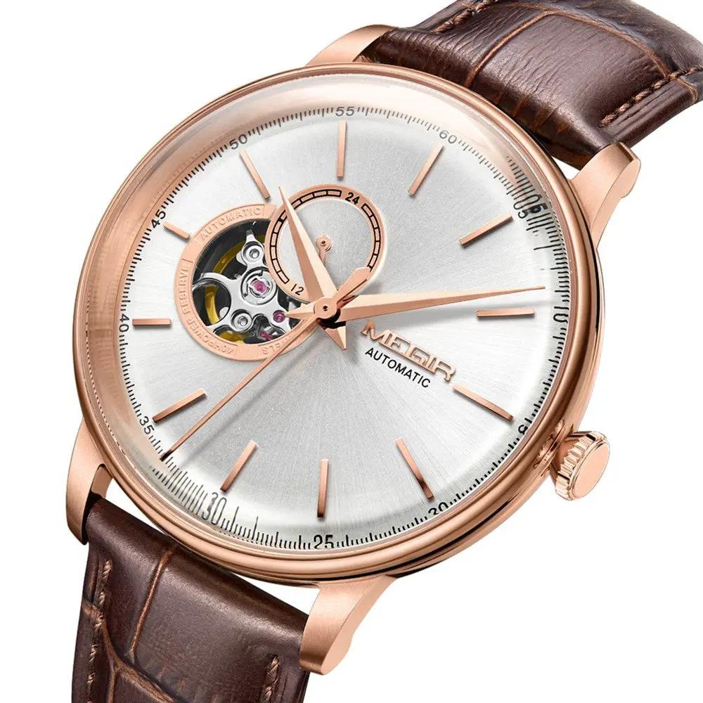 MEGIR Automatic Men's Watch Mechanical Movement Leather Strap Luxury Business Watches 5ATM Waterproof Big Dial Clock Wristwatch 62057 by MEGIR WATCH GROUP