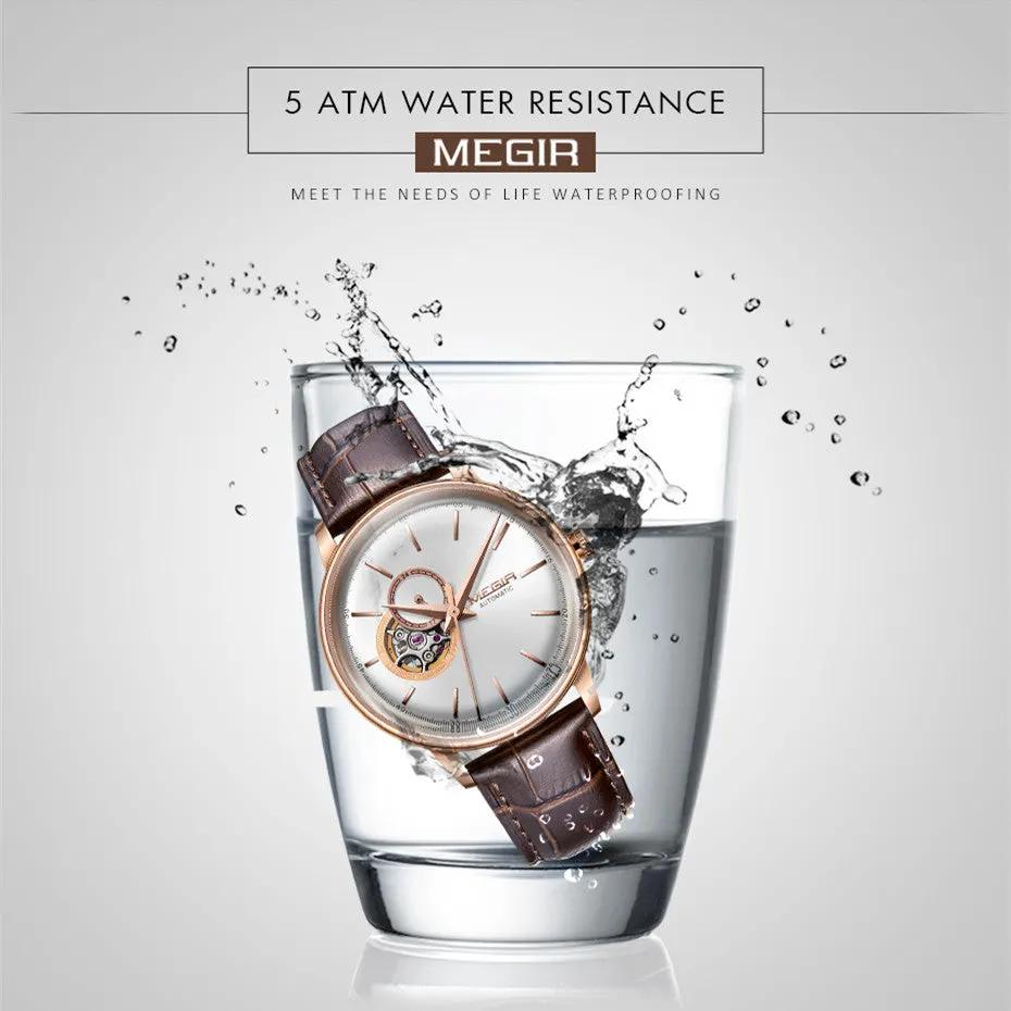 MEGIR Automatic Men's Watch Mechanical Movement Leather Strap Luxury Business Watches 5ATM Waterproof Big Dial Clock Wristwatch 62057 by MEGIR WATCH GROUP
