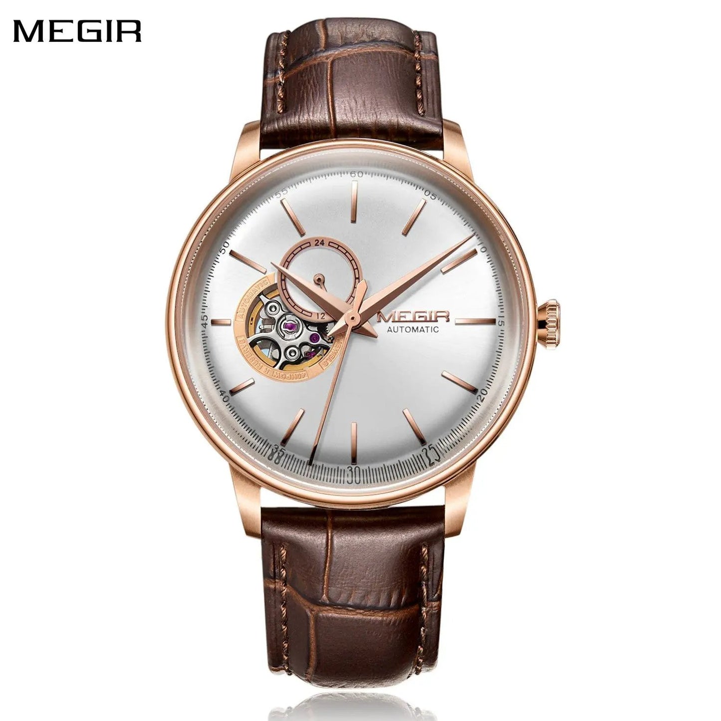 MEGIR Automatic Men's Watch Mechanical Movement Leather Strap Luxury Business Watches 5ATM Waterproof Big Dial Clock Wristwatch 62057 by MEGIR WATCH GROUP