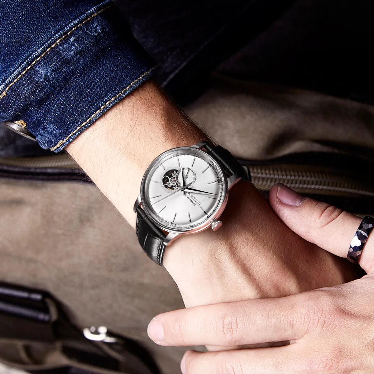 MEGIR Automatic Men's Watch Mechanical Movement Leather Strap Luxury Business Watches 5ATM Waterproof Big Dial Clock Wristwatch 62057 by MEGIR WATCH GROUP