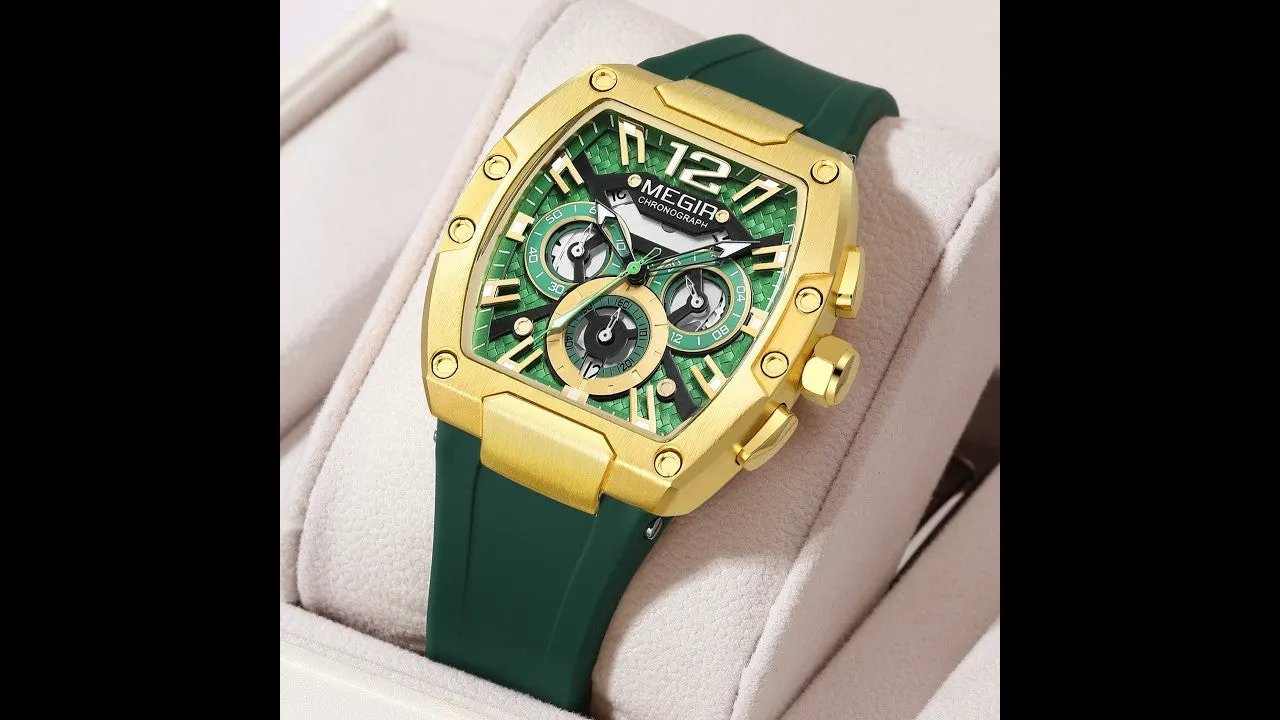 MEGIR Chronograph Luxury Sport Quartz Watch Men Waterproof Luminous Silicone Casual Big Dial Wristwatch Auto Date Reloj Hombre 8112 by MEGIR WATCH GROUP