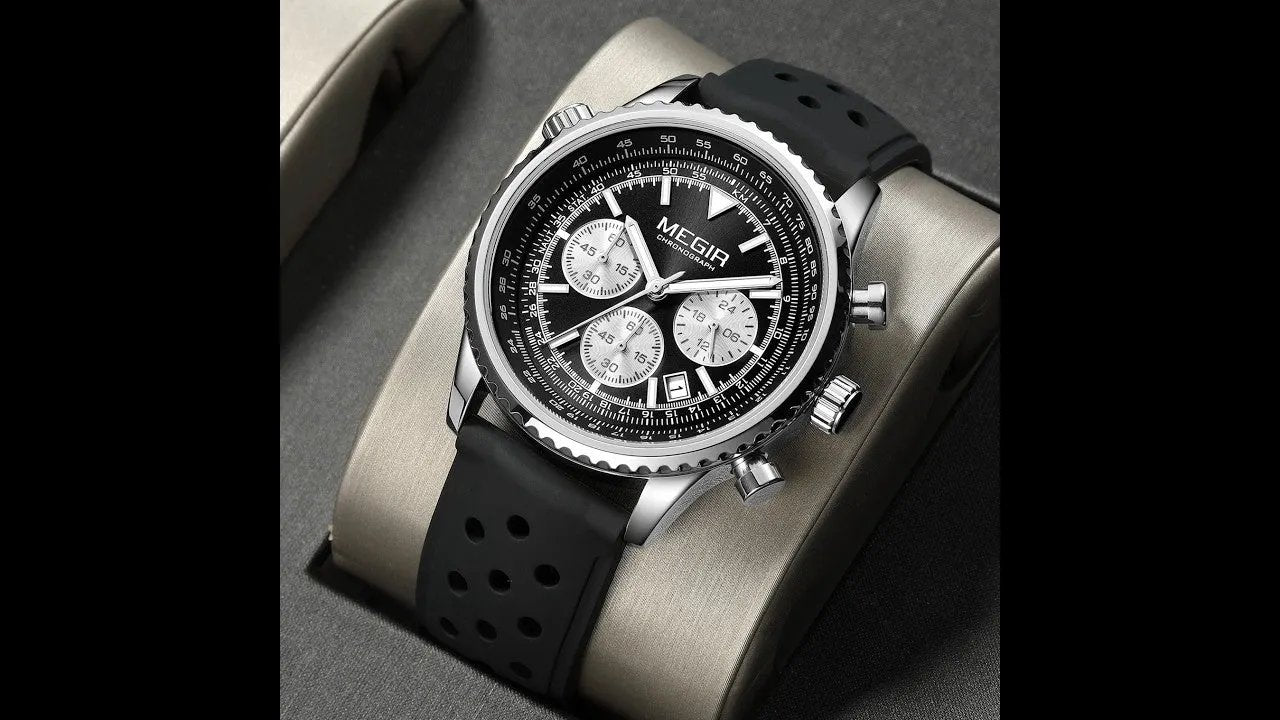 MEGIR Luxury Men Watches Fashion Silicone Band Quartz Military Wristwatch Waterproof Big Dial Male Sport Chronograph with Date Clock 2236 by MEGIR WATCH GROUP