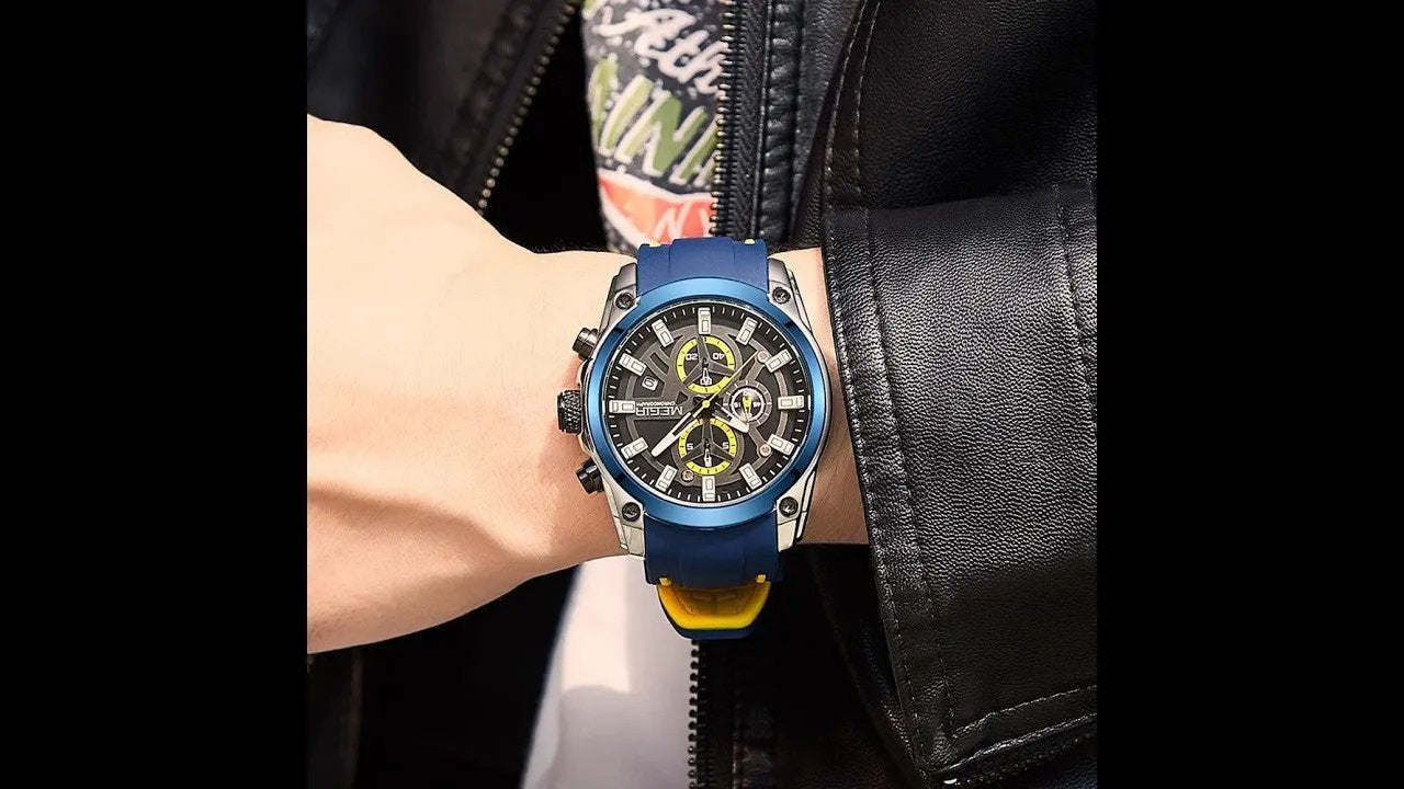 MEGIR Original Blue Sport Watches for Men Luxury Chronograph Man Military Quartz Wristwatch Clock Luminous Big Dial Reloj Hombre 2144 by MEGIR WATCH GROUP