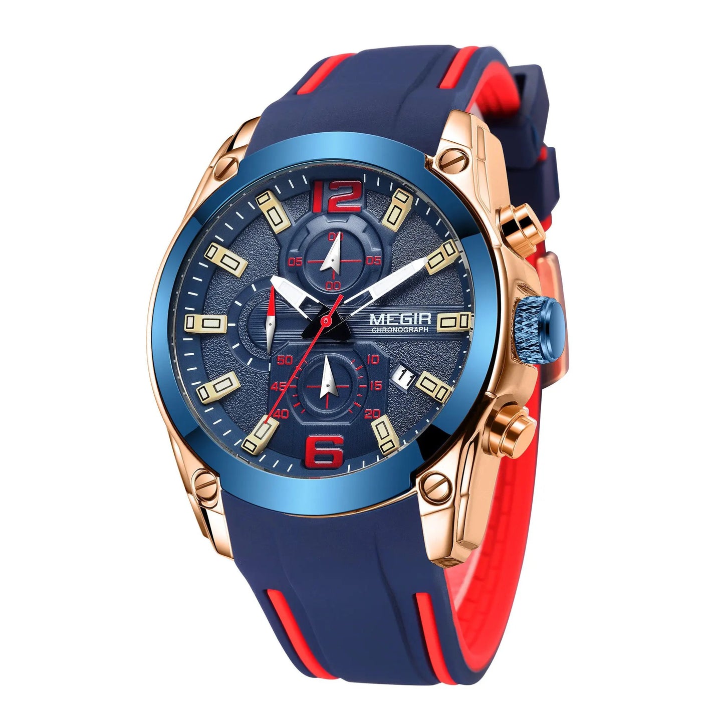 MEGIR Brand Luxury Big Dial Sport Quartz Watch for Men Waterproof Silicone Strap Chronograph Clock Wristwatch Reloj Hombre 2063 by MEGIR WATCH GROUP