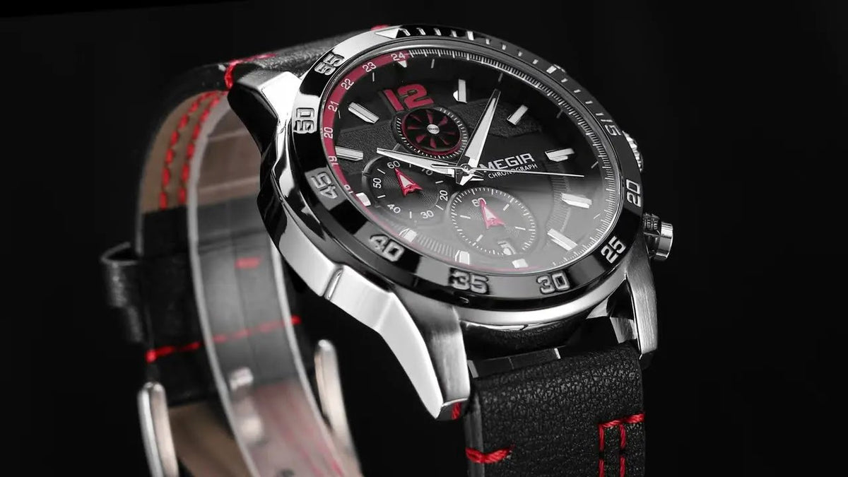 MEGIR Black Luxury Men's Wrist Watch Man Leather Strap Waterproof Chronograph Sports Men Watches Clock Hour Quartz Wristwatches 2131 by MEGIR WATCH GROUP