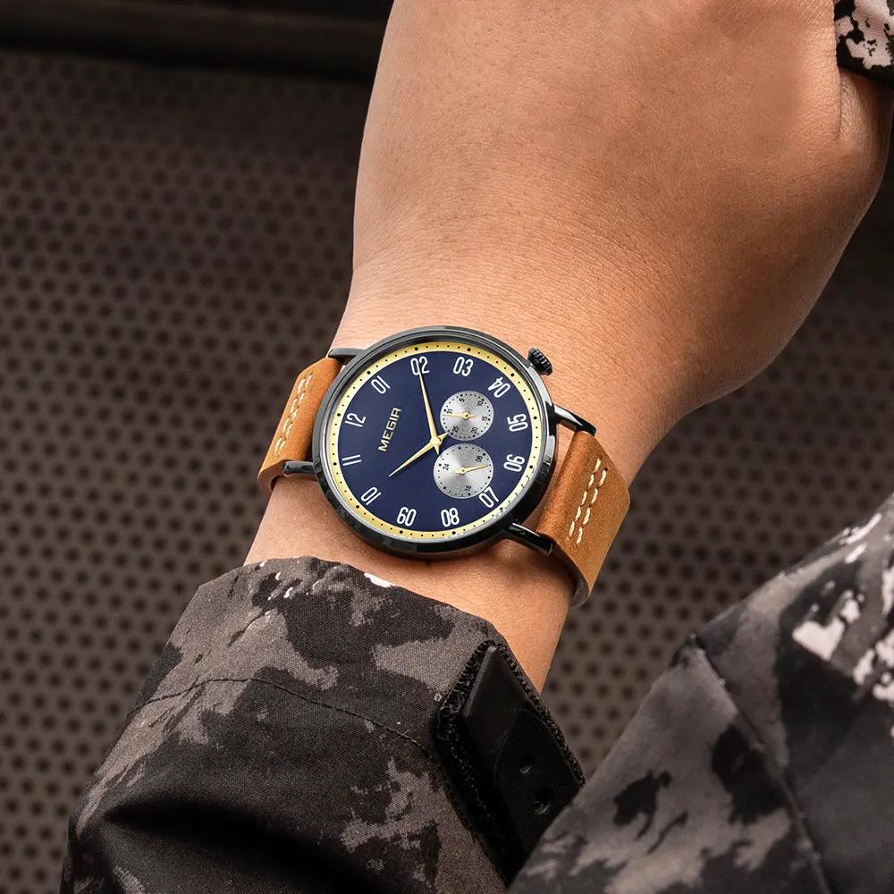 MEGIR Fashion Casual Men Watches Luxury Leather Quartz Sport Wristwatch Waterproof Luminous Clock Large Dial Relogio Masculino 1083 by MEGIR WATCH GROUP
