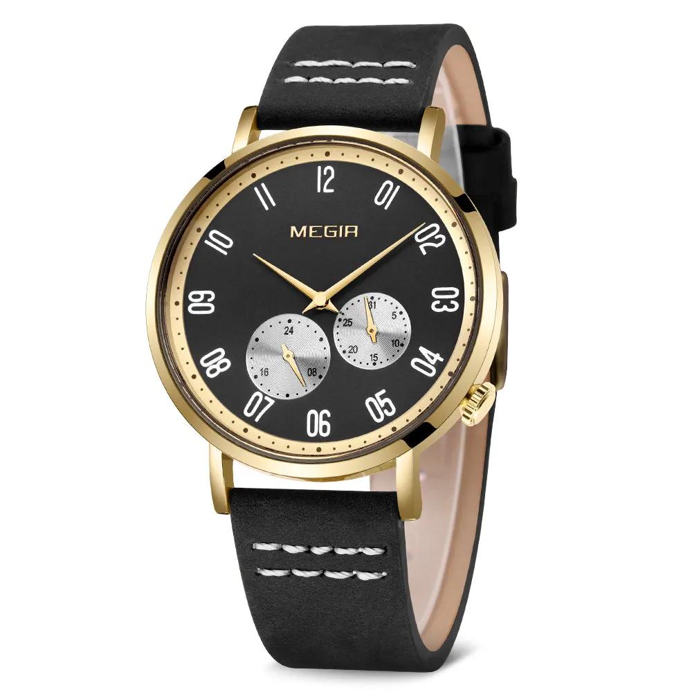 MEGIR Fashion Casual Men Watches Luxury Leather Quartz Sport Wristwatch Waterproof Luminous Clock Large Dial Relogio Masculino 1083 by MEGIR WATCH GROUP